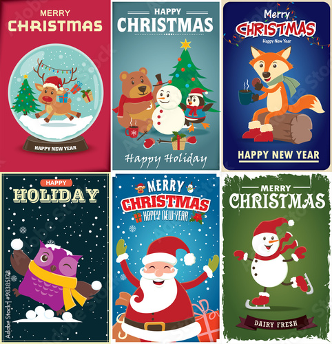 Vintage Christmas poster design set