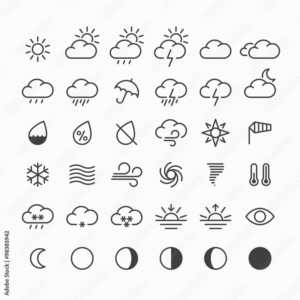 Set of thin line weather icons - obrazy, fototapety, plakaty 