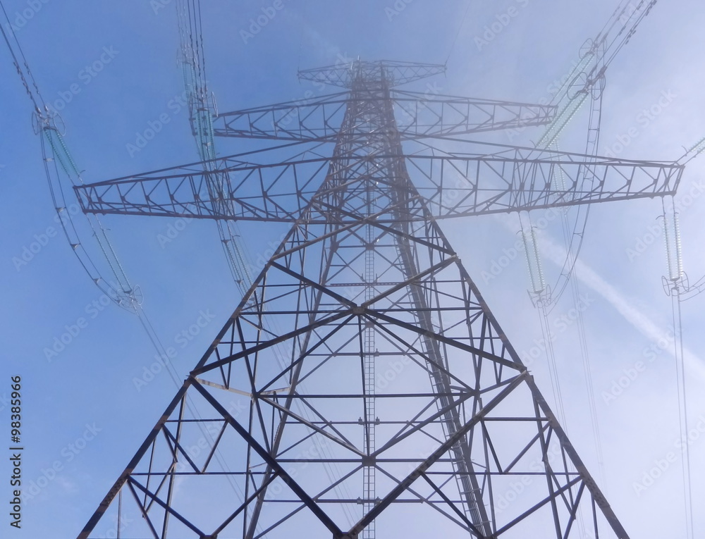 electricity wire tower in a morning mist electricity wire tower in a morning mist