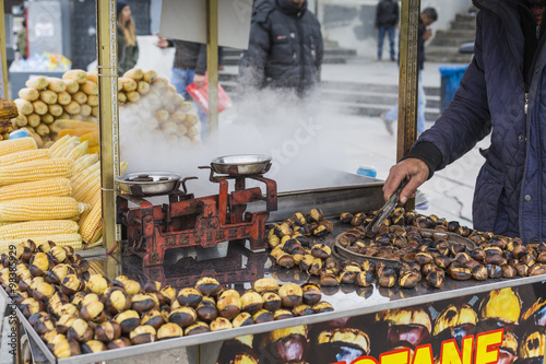 Photography Delicious roasted chestnuts at Istanbul street.