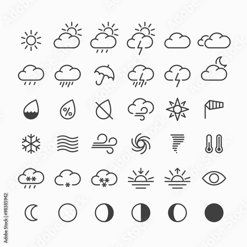Set of thin line weather icons