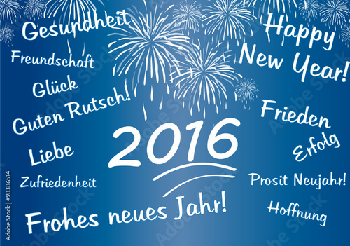 2016 mit feuerwerk in blau
