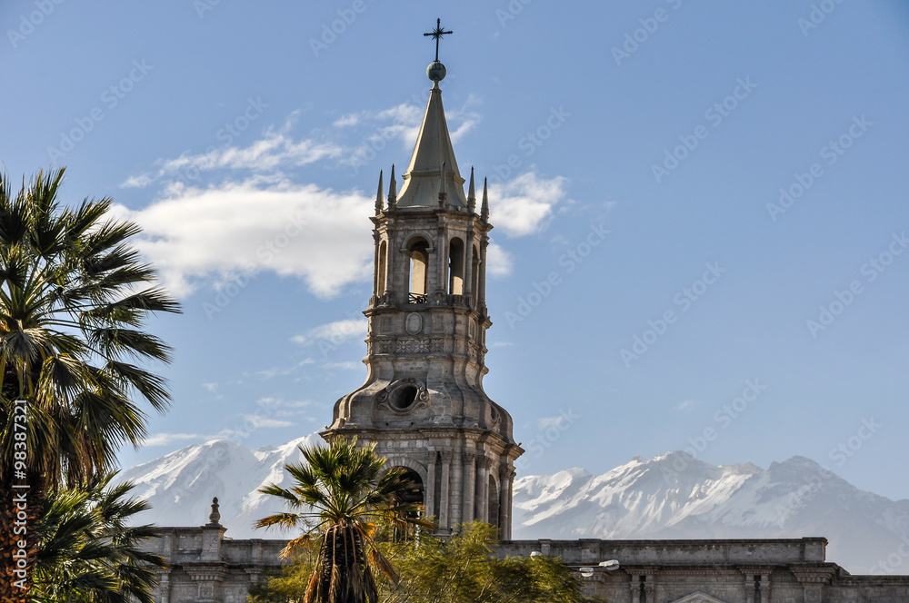 Town hall tower in Arequipa, Peru