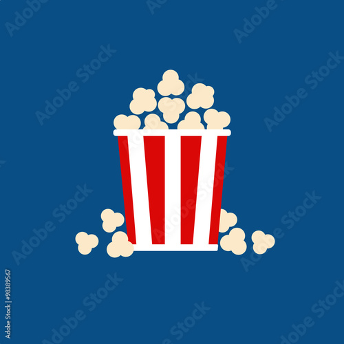 Popcorn vector illustration, flat design, blue background.
