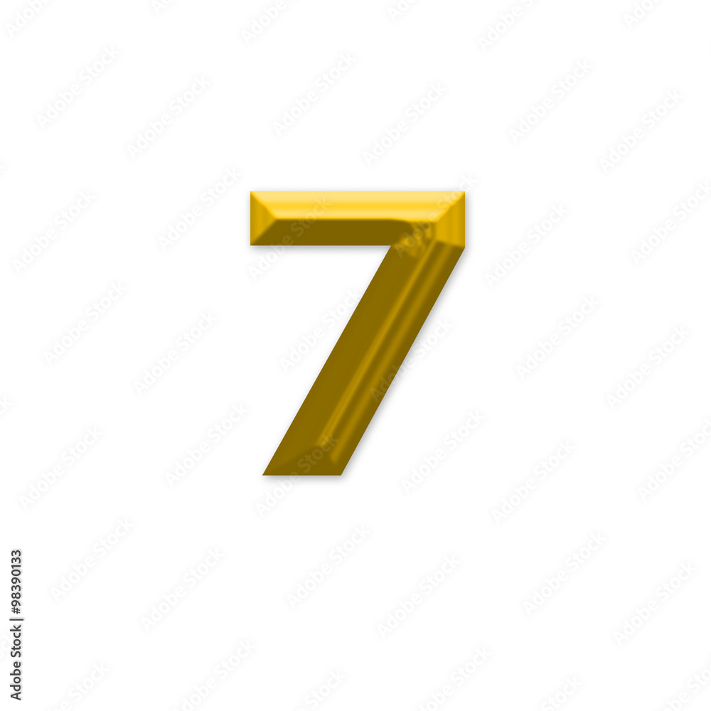 The Number 7, in the number alphabet set yellow gold color isola The Number 7, in the number alphabet set yellow gold color isola