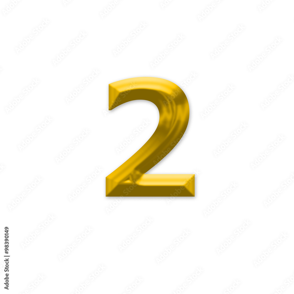 The Number 2, in the number alphabet set yellow gold color isola The Number 2, in the number alphabet set yellow gold color isola