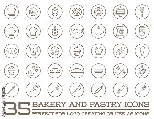 Set of Vector Bakery Pastry Elements and Bread Icons Illustration can be used as Logo or Icon in premium quality