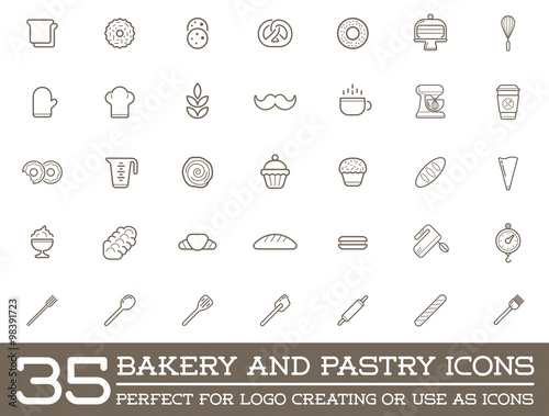 Set of Vector Bakery Pastry Elements and Bread Icons Illustration can be used as Logo or Icon in premium quality