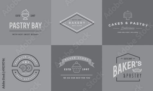 Wallpaper Mural Set of Vector Bakery Pastry Elements and Bread Icons Illustration can be used as Logo or Icon in premium quality Torontodigital.ca