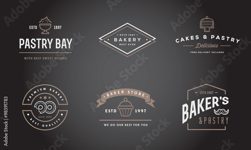 Set of Vector Bakery Pastry Elements and Bread Icons Illustration can be used as Logo or Icon in premium quality