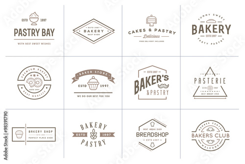 Set of Vector Bakery Pastry Elements and Bread Icons Illustration can be used as Logo or Icon in premium quality