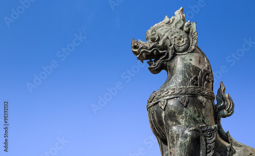Metal Lion Statue At Door Front