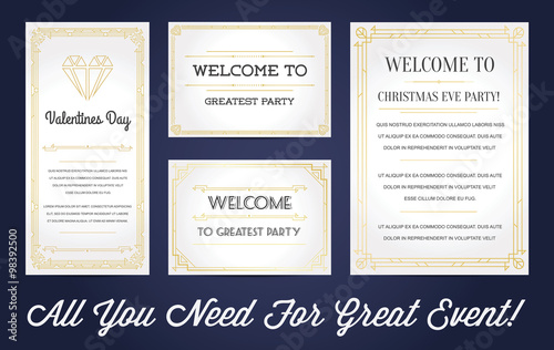Great Style Invitation in Art Deco or Nouveau Epoch 1920 s Gangster Empire or Boardwalk Era Vector Set for Main Event