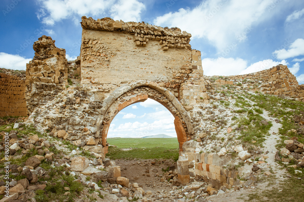 A ruined gate of the ruined medieval Armenian city Ani in Eastern Turkey.