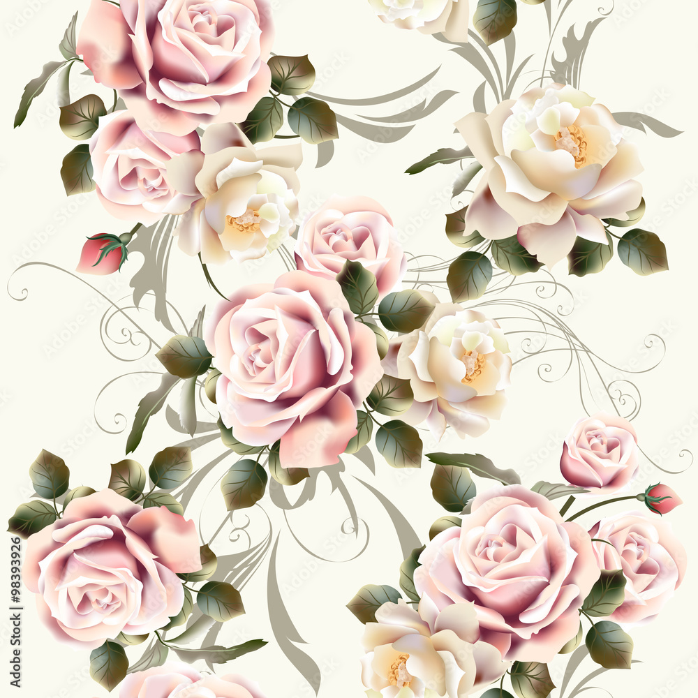 Beautiful seamless wallpaper pattern with rose flowers wall mural ...