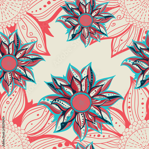 Wallpaper Mural Colorful flowers seamless pattern background. Floral frame. Vector illustration Torontodigital.ca