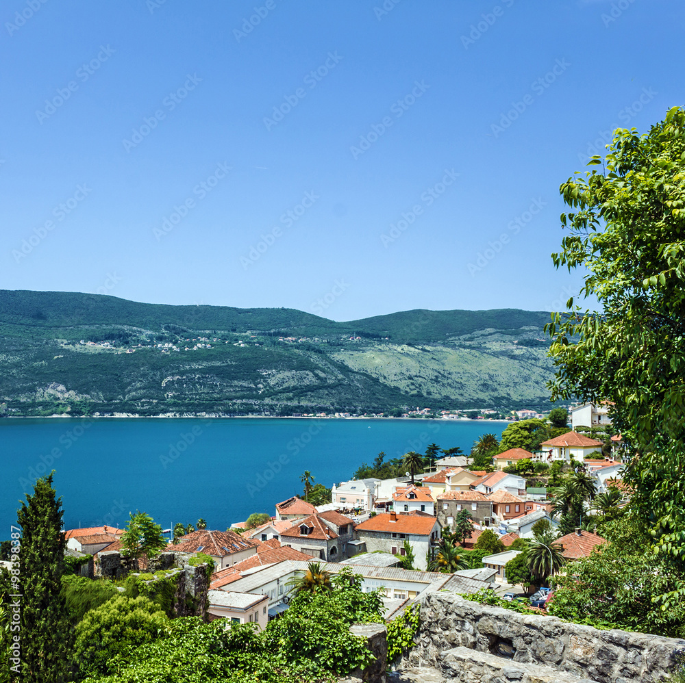 Kotor bay, Montenegro. Panoramic view on town