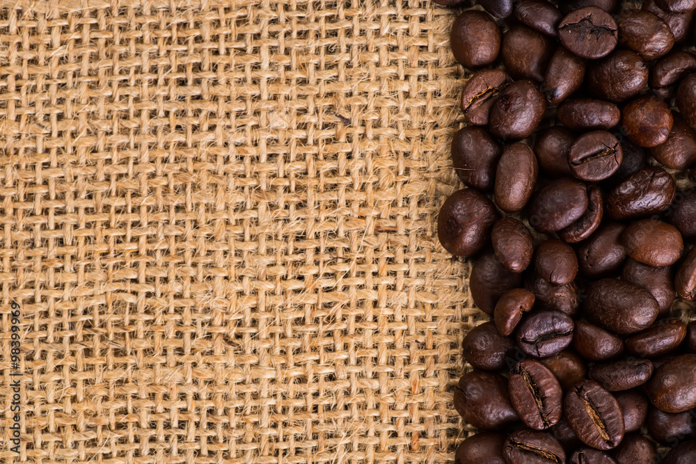 Canvas and Coffee Beans. Photo Background. Copy Space Collection Canvas and Coffee Beans. Photo Background. Copy Space Collection