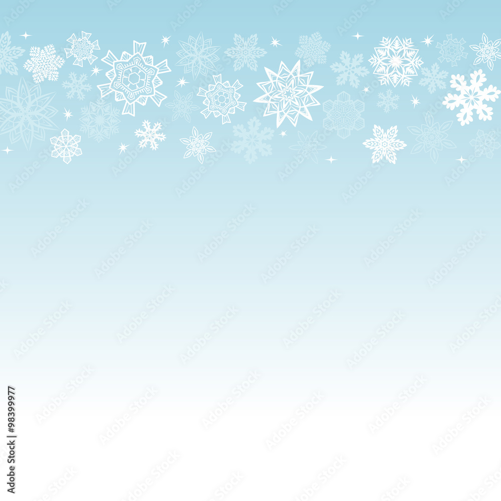 Christmas square light blue background with snowflakes to the top
