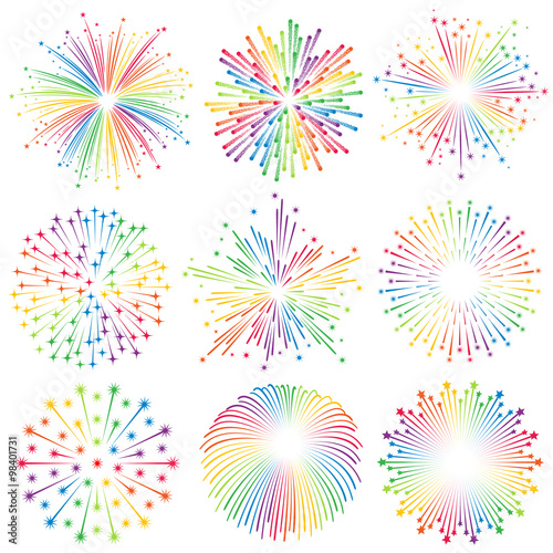 Vector rainbow Fireworks Illustrations set