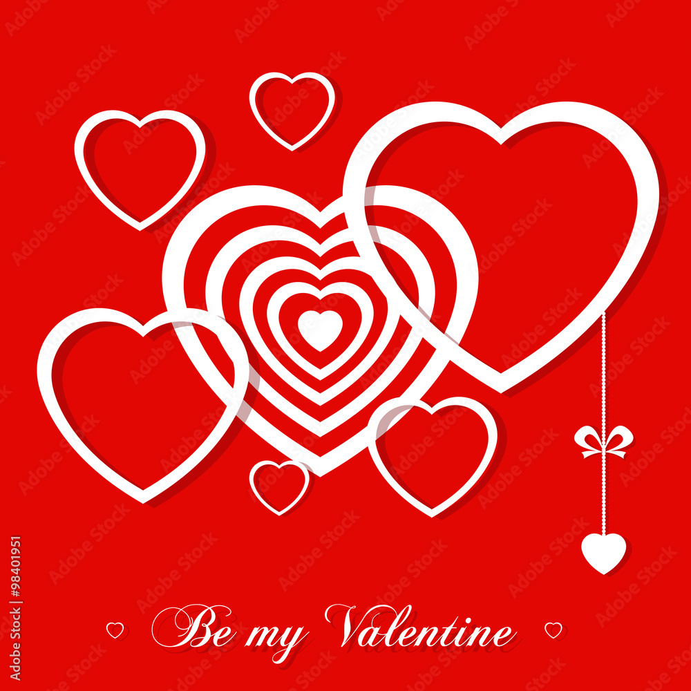 Vector illustration. Banner for design poster or invite Valentine's Day with hearts and title isolated on red background