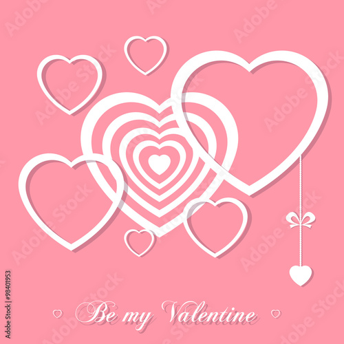 Vector illustration. Banner for design poster or invite Valentine s Day with hearts and title isolated on pink background