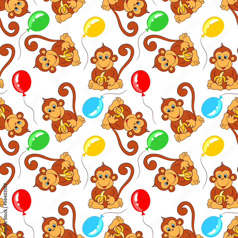 seamless pattern from monkey with banana and balloons. Vector illustration