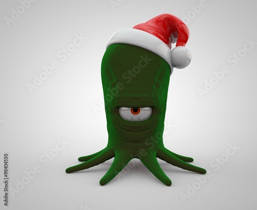 Fotografie A green skinned alien wearing a Santa hat