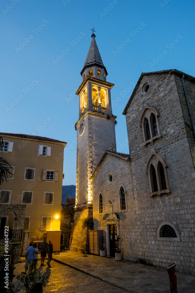 Old town of Budva in Montenegro at sunset