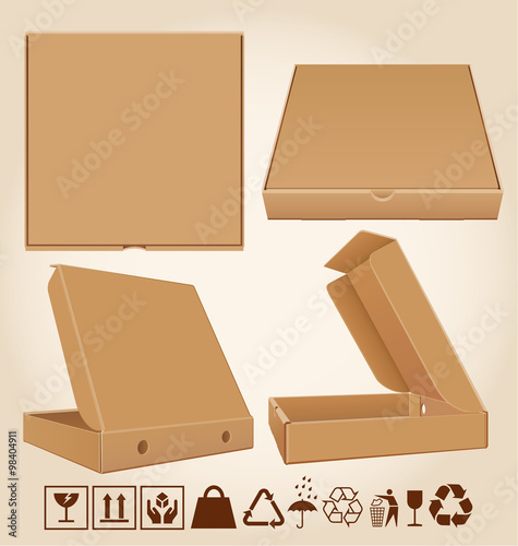 Four pizza box in different positions