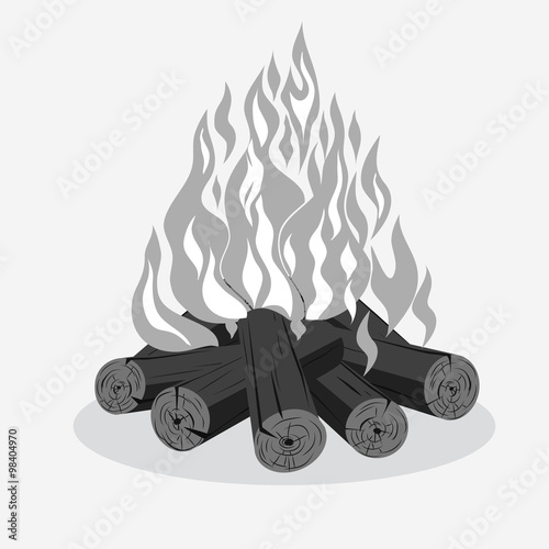 Bonfire camping, burning woodpile