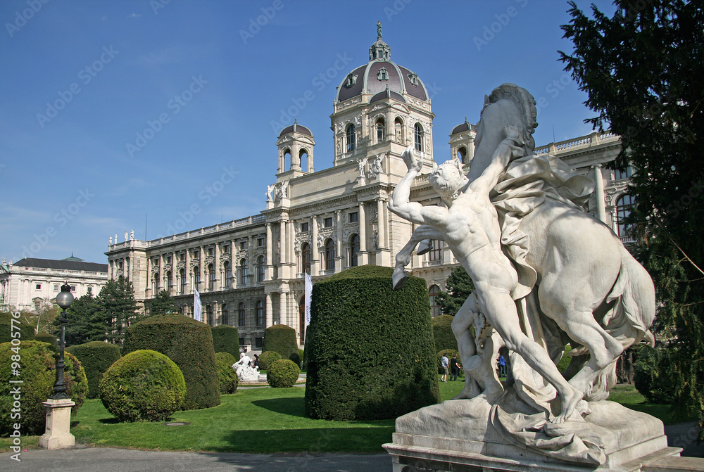 VIENNA, AUSTRIA - APRIL 22, 2010: Statue near Museum of Natural History and the Art History Museum in Vienna, Austria. The Maria Theresa square.