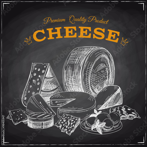 Hand drawn vector illustration with cheese. 