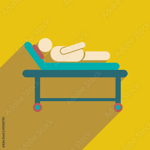 Modern flat icon with long shadow patient in hospital bed