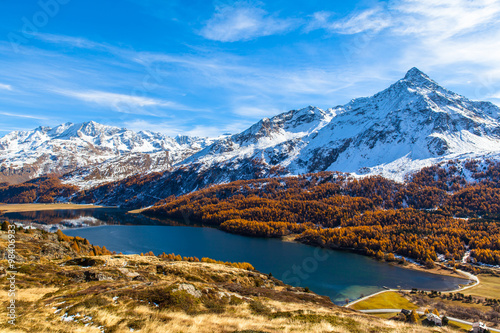 Stunning view of Sils lake in golden autumn © Peter Stein