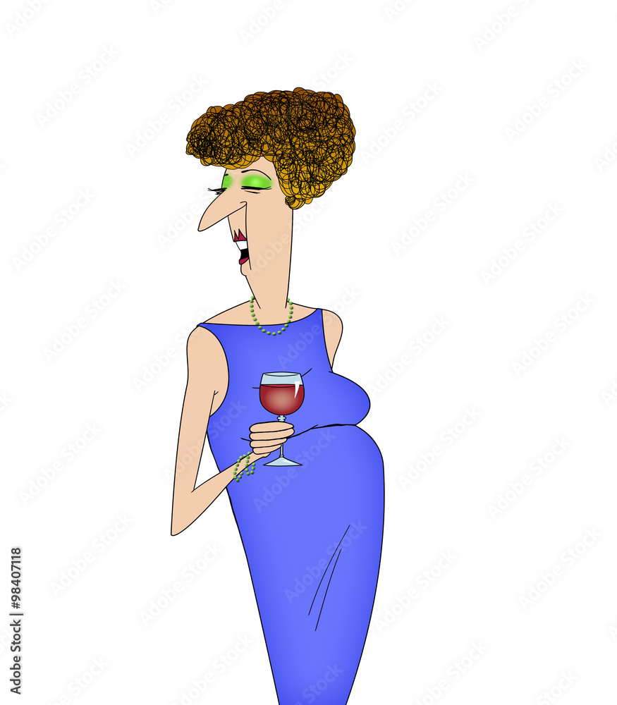 Funny Cartoon Lady Drinking Wine and Talking Stock Illustration Adobe