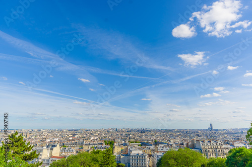 Impressive summer view of Paris from Montmartre hill, France