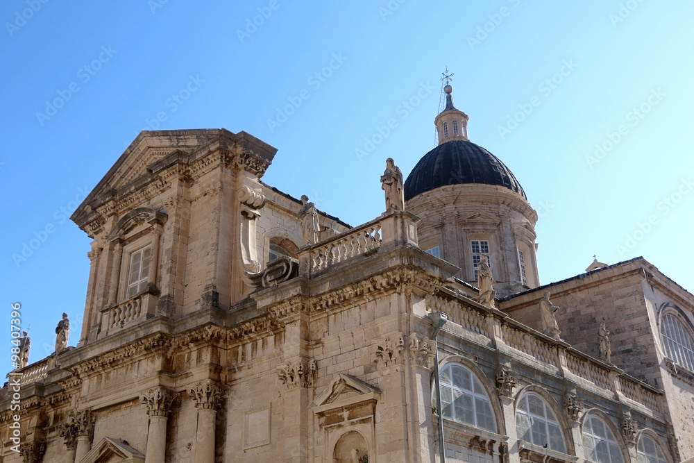 The Assumption Cathedral in Dubrovnik. Dubrovnik is famous touristic location in Croatia and UNESCO World Heritage Site. 
