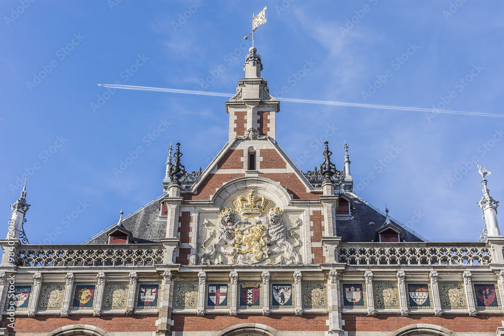 Historic building of Amsterdam central railway station (1889).