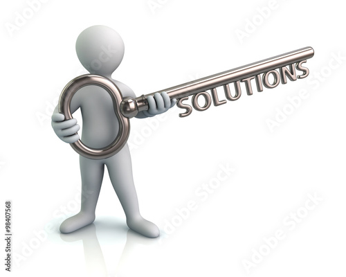 man and silver key with word solutions