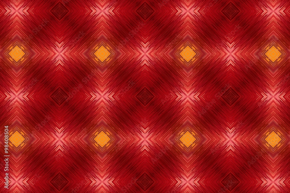 Fototapeta premium Красный орнамент с жёлтыми узорами. 