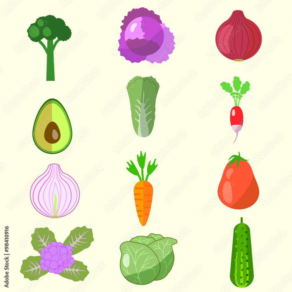 set of vegetables, cabbage, avocado, onion set of vegetables, cabbage, avocado, onion