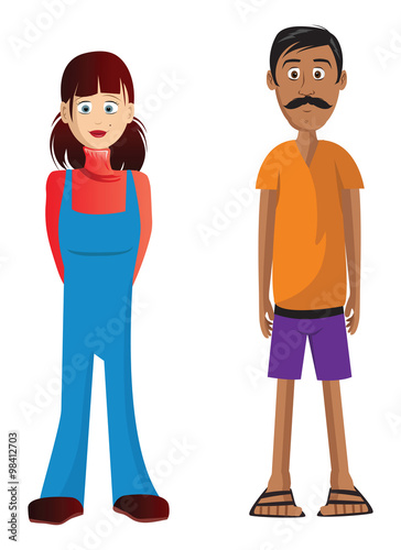 cartoon vector illustration of an American and Indian farmer
