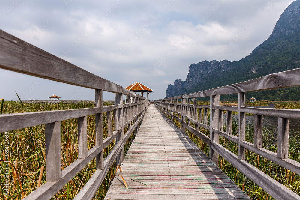 Fototapeta premium Wood bridge in Khao Sam Roi Yod National Park, Thailand.
