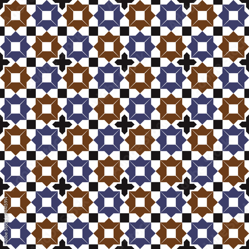 Seamless background image of vintage Islam star geometry kaleidoscope pattern.
