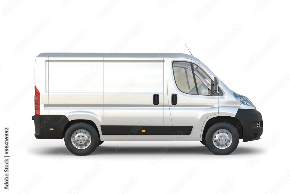 Isolated white van with white background
