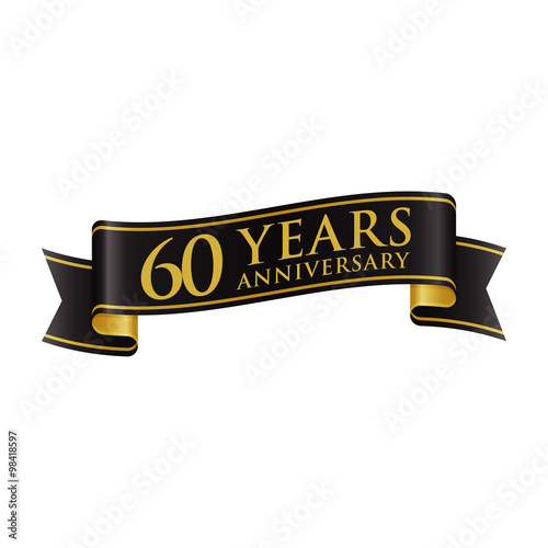 Simple Black Gold Ribbon Anniversary Logo 60