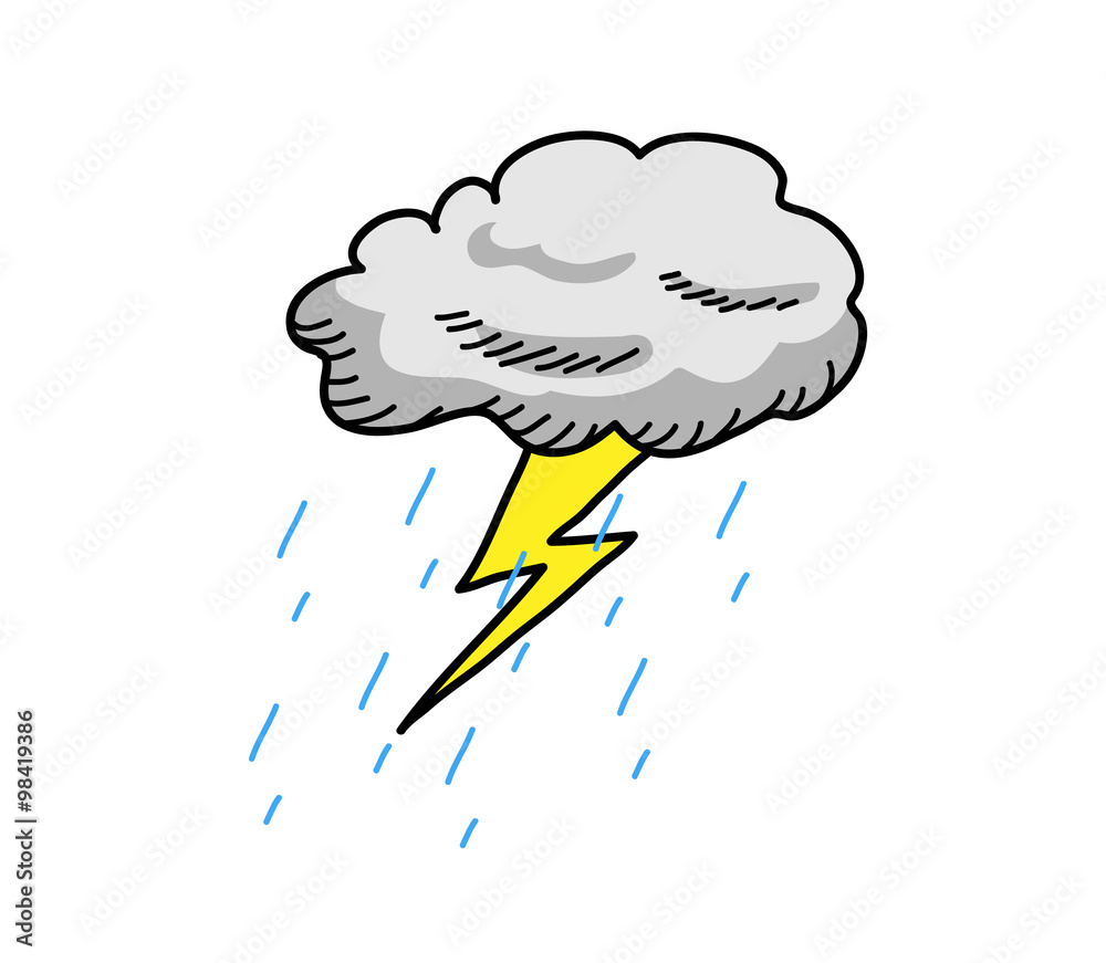 Thunderstorm Cloud, a hand drawn vector cartoon illustration of a cloud  thunder with rain. Stock Vector | Adobe Stock