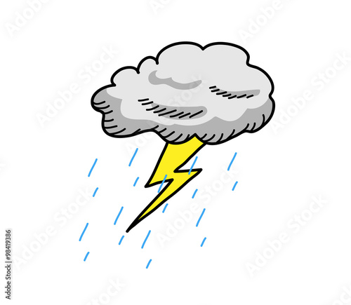 Thunderstorm Cloud, a hand drawn vector cartoon illustration of a cloud thunder with rain.