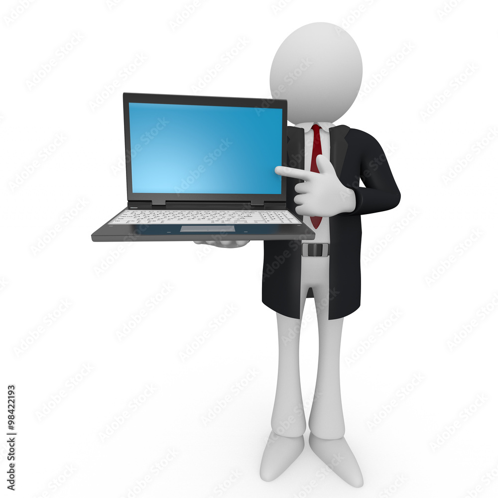 Businessman showing laptop isolated on white background Businessman showing laptop isolated on white background